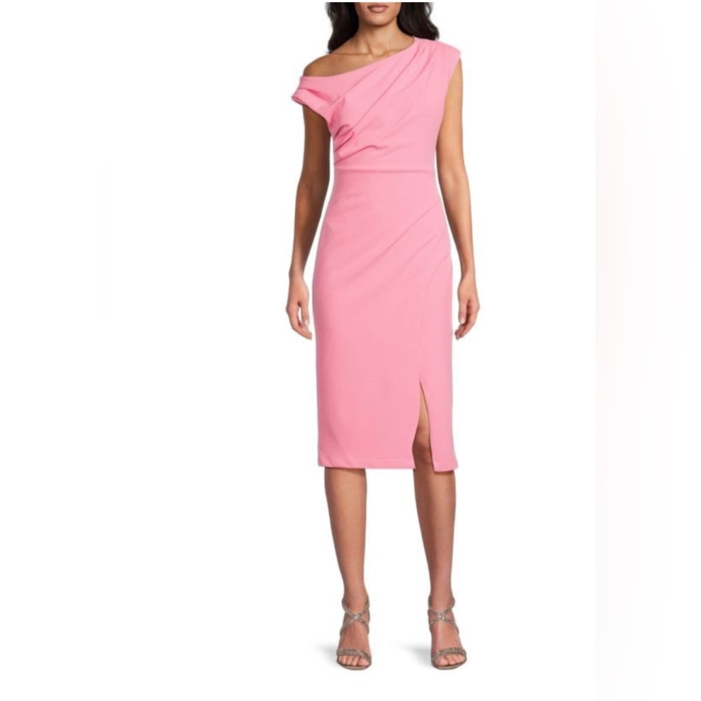 ALEXIA ADMOR Draped Stretch Midi-Dress Elegant Pink Off-Shoulder Dress
